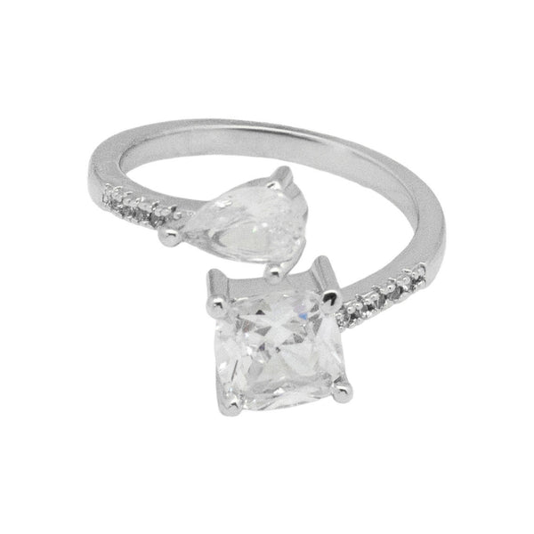 Anillo Plateado Doble Zirconia