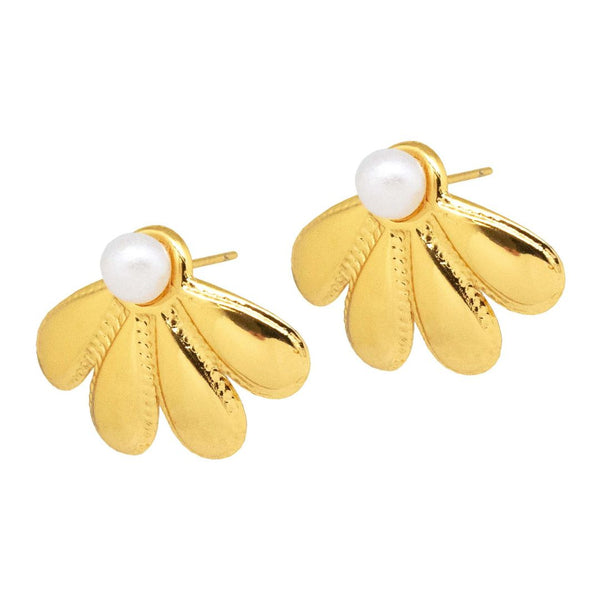 Semi Flower Pearl Studs