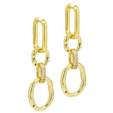 Aretes largos dorados con cuatro aros unidos en forma de cadena