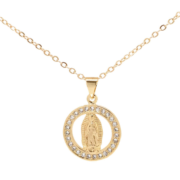 Medalla Redonda con Circonias de la Virgen de Guadalupe