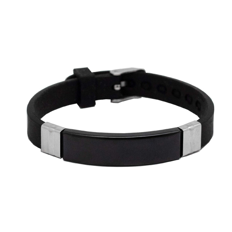 Pulsera Negra Caucho con Plaquita Negra