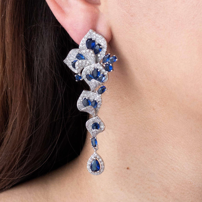 Royal Large Silver Blue Drops Earrings