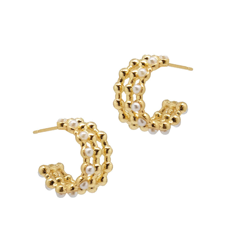 Triple Pearl & Dot Semi Hoops