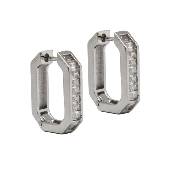Geometric Silver Huggie Earrings