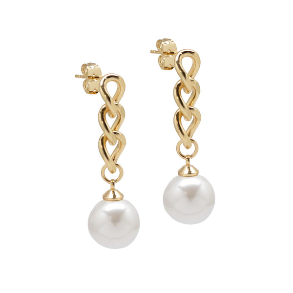 Gold Chain & Spherical Pearl Earrings