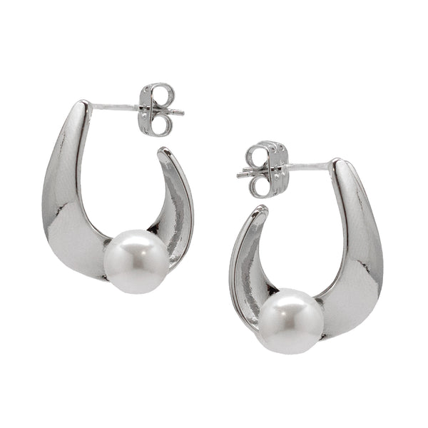 Silver Curl & Pearl Earrings