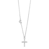 Collar plateado para mujer con dije de cruz y corazón.