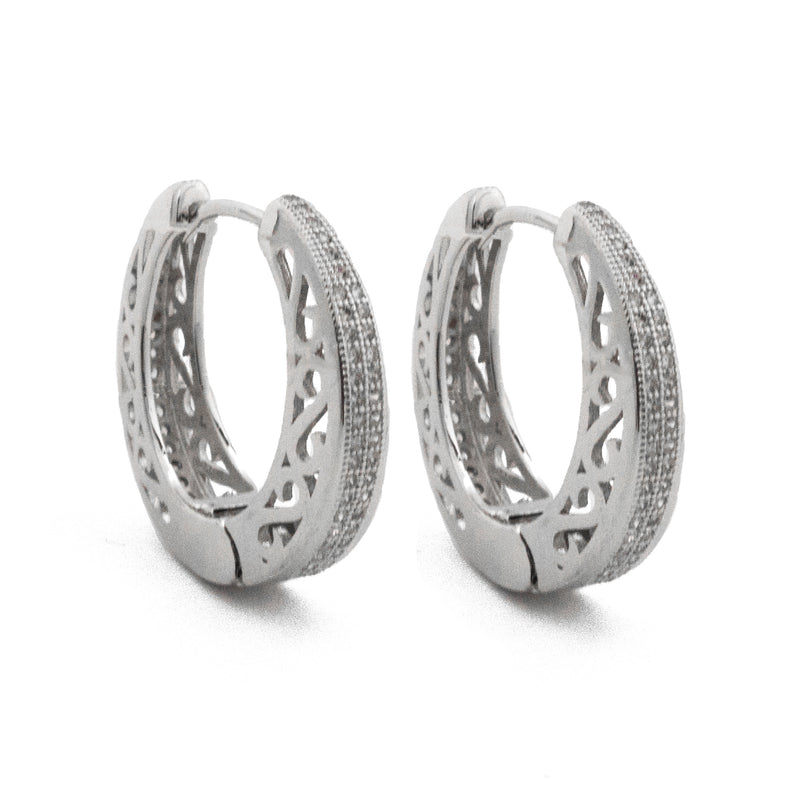 Double Pave Row Silver Earrings