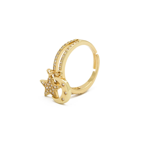Star and Moon Charm Ring