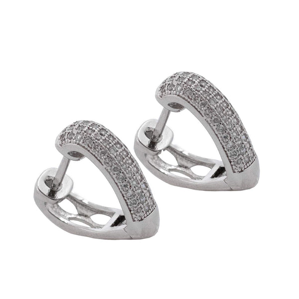 Silver Heart Pave Earrings