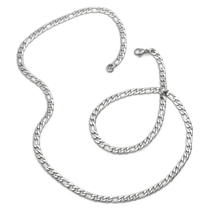 Figaro Link Long Silver Chain